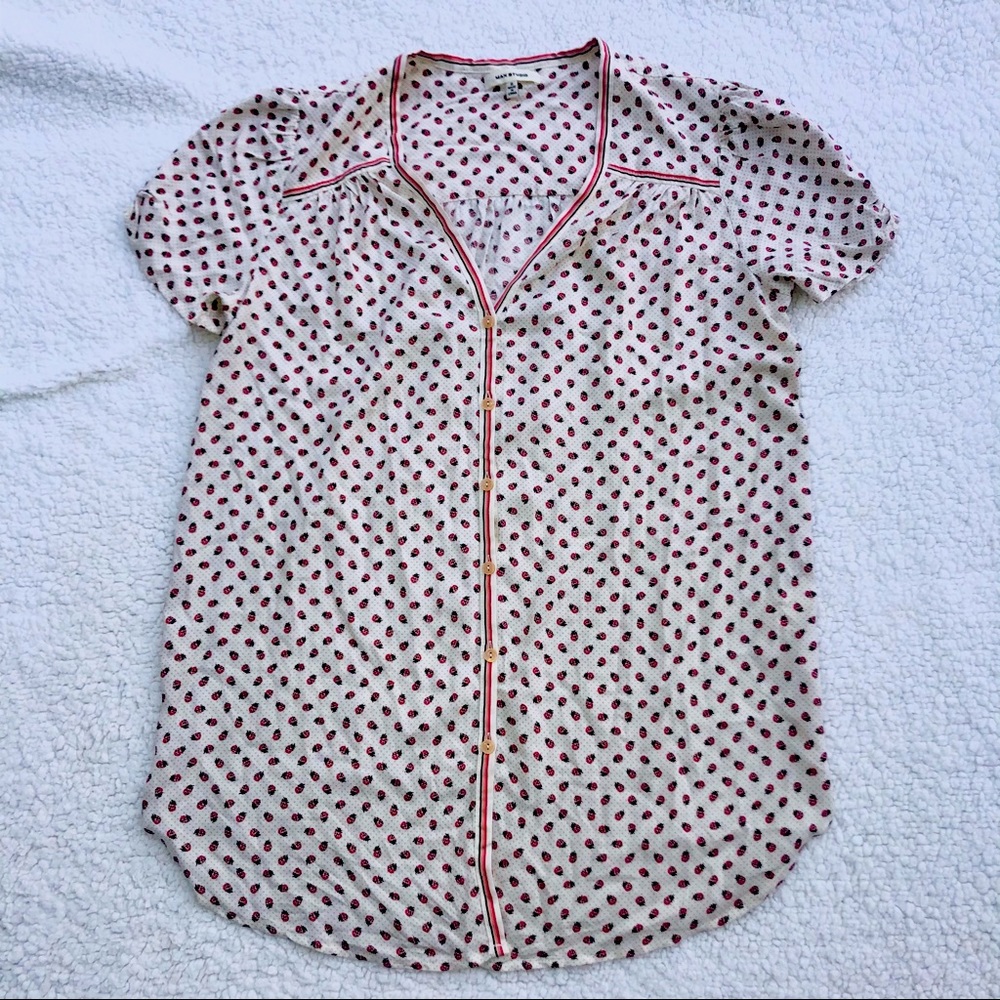 Max Studio Blouse Ladybug Print Button Down Top W… - image 8